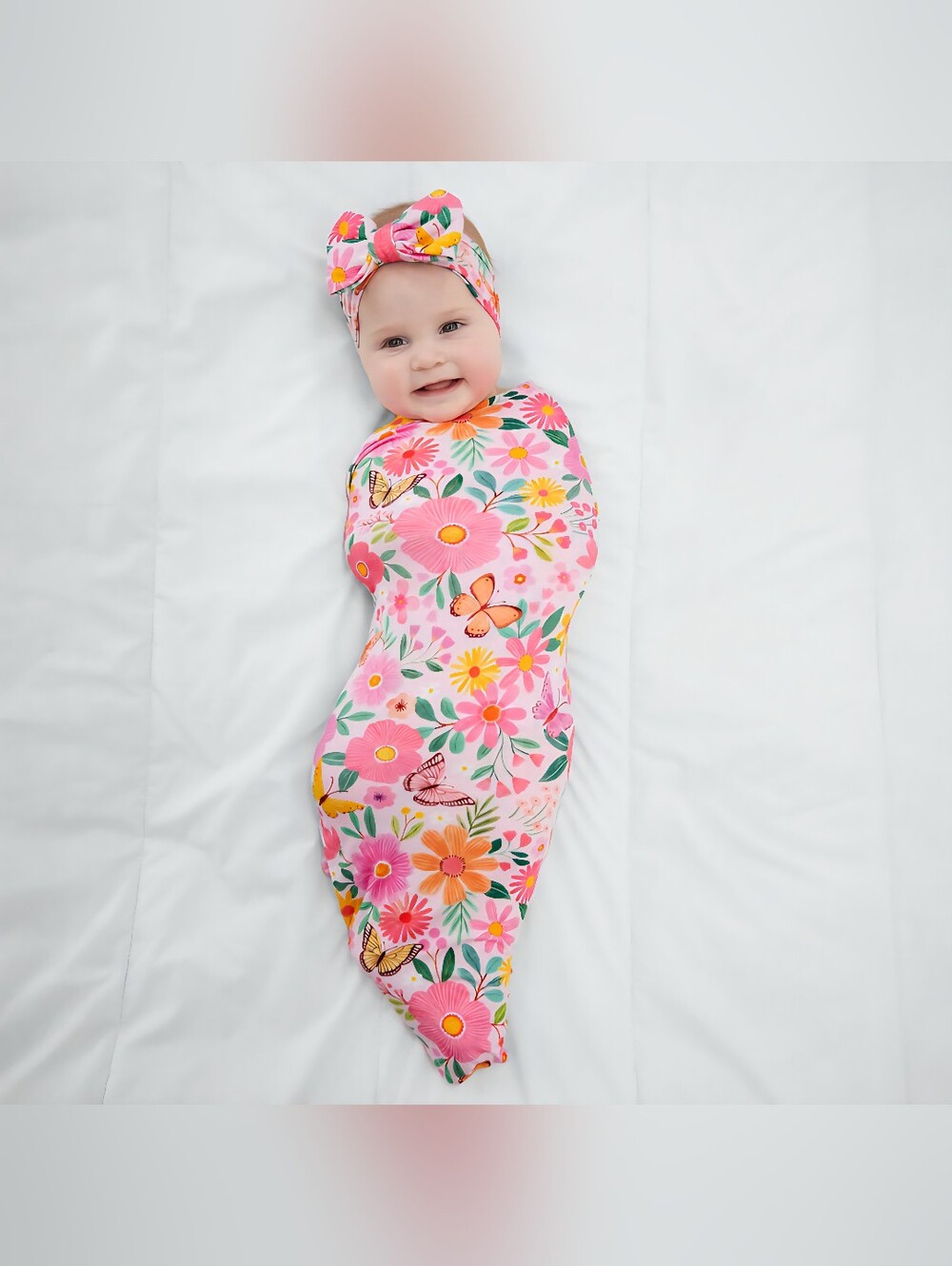 NIB HTF Little Sleepies Butterfly Blooms Swaddle & Luxe Bow Headband Set